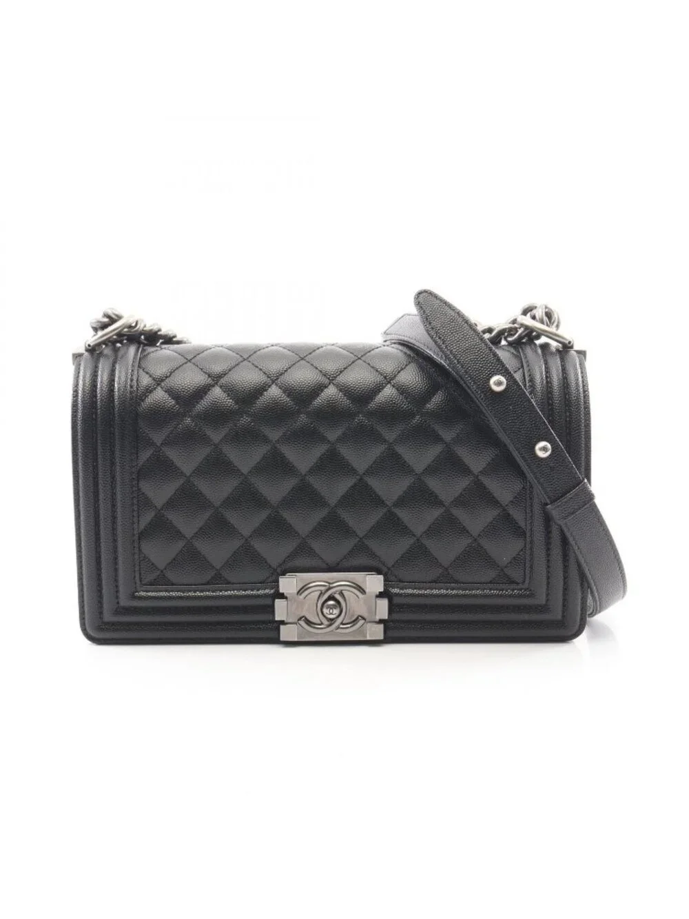 Chanel Shoulder Bag Boy Black Caviar Leather Boy Chain